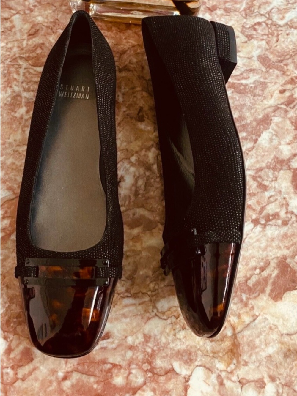 Stuart Weitzman Tortoise/Black Pebbled Leather Loafer - Sz 7.5 M